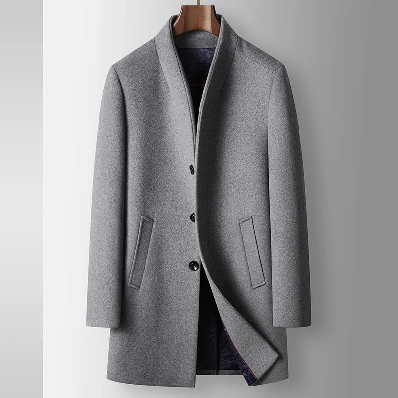 High-quality, Fashionable, Stylish, Versatile, for Banquets, Shopping, Trendy Business, Casual, Solid-color Men's Woolen Overcoa