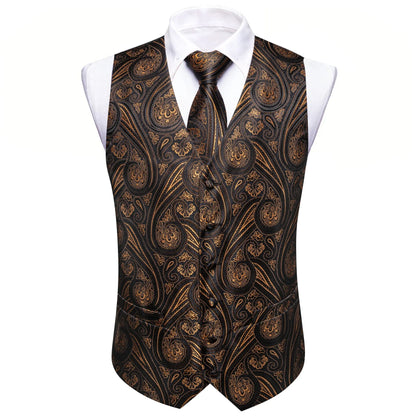 Men's Jacquard Suit Vest Set with Tie, Bow Tie, Pocket Square & Cufflinks – Wedding & Formal
