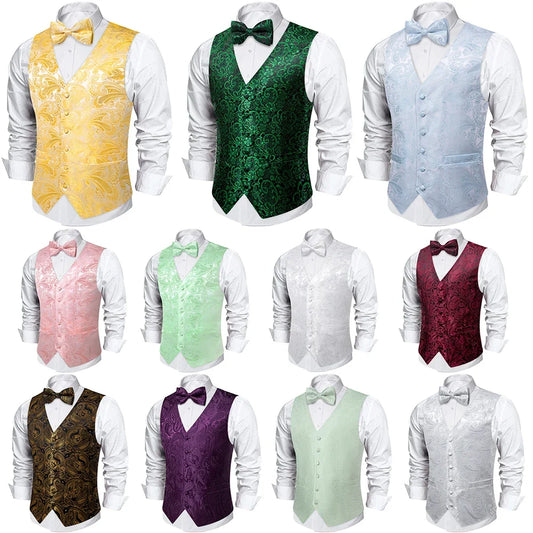 Men's Suit Vest with Bow Tie – Paisley Floral Formal Waistcoat for Wedding & Prom