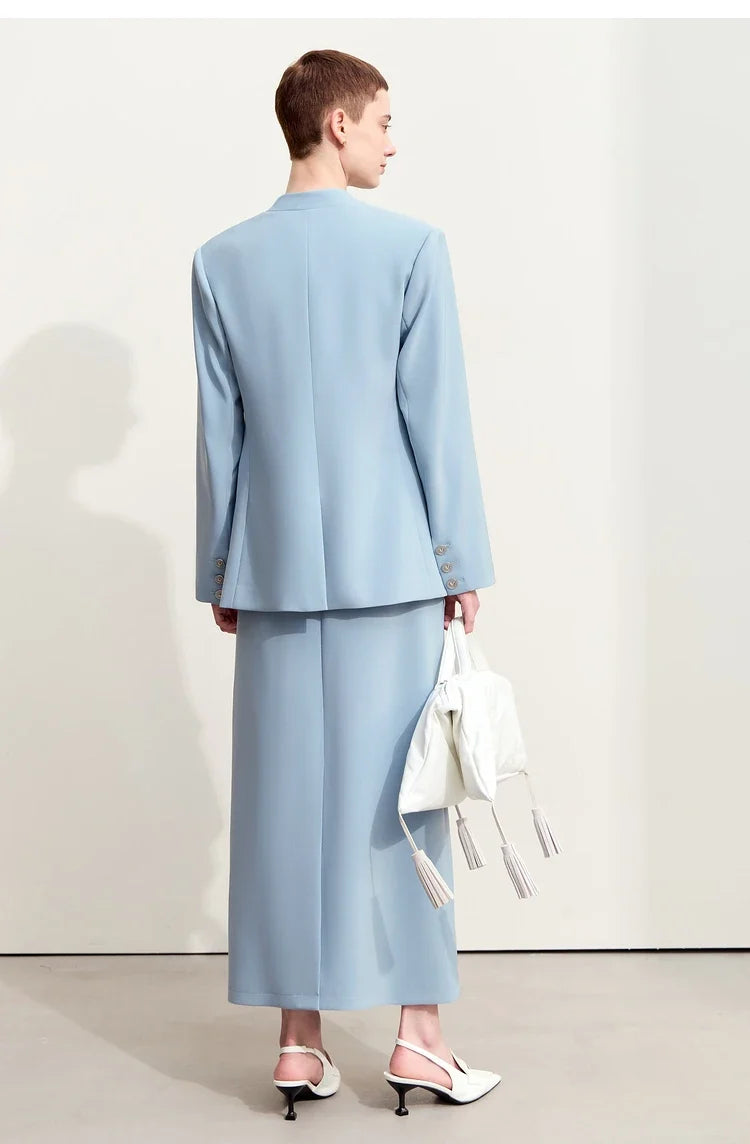 Minimalism Blazers For Women 2026 Autumn New Commuter V-neck Heart-shaped Buckle Shoulder-pad Professional Jackets 12453042