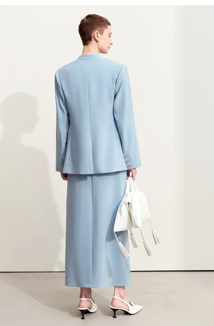 Minimalism Blazers For Women 2026 Autumn New Commuter V-neck Heart-shaped Buckle Shoulder-pad Professional Jackets 12453042