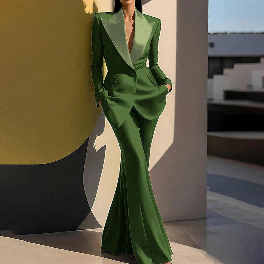 Wedding Guset Suits for Women Elegant Double-breasted Wide Peaked Lapel 2Pieces(Jacket+Pants) Bride Mother Groom Blazer Set