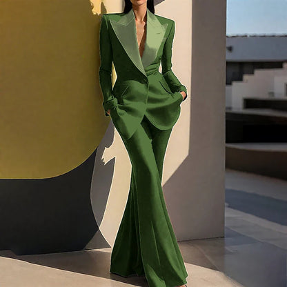 Wedding Guset Suits for Women Elegant Double-breasted Wide Peaked Lapel 2Pieces(Jacket+Pants) Bride Mother Groom Blazer Set