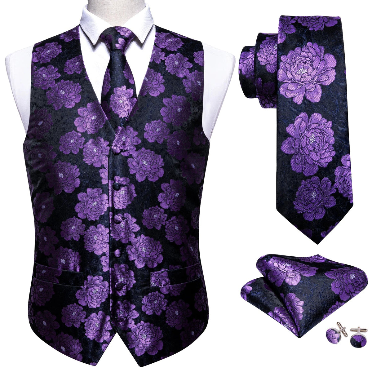 Men's Vest Embroidered Paisley Floral Waistcoat for Formal and Casual Wear — Green, Blue, Silver, Gray, Gold, Pink