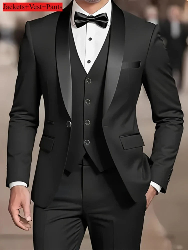 Ensemble de costume habillé pour homme, coupe ajustée, décontracté pour affaires, smoking de mariage, manches longues, revers crantés, marié