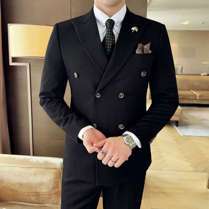 The men's three-piece wedding dress set for the autumn and winter of 2025 is a fashionable, trendy and stylish double-breasted m