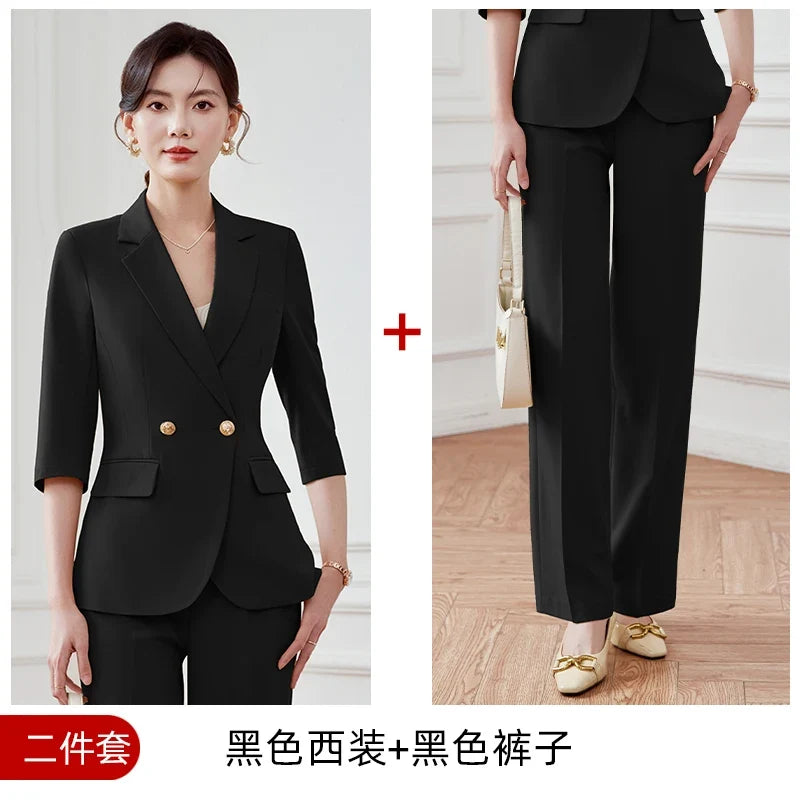 Mid-sleeved fashionable business women's clothing, high-quality two-piece suit jacket + pants, new spring 2026