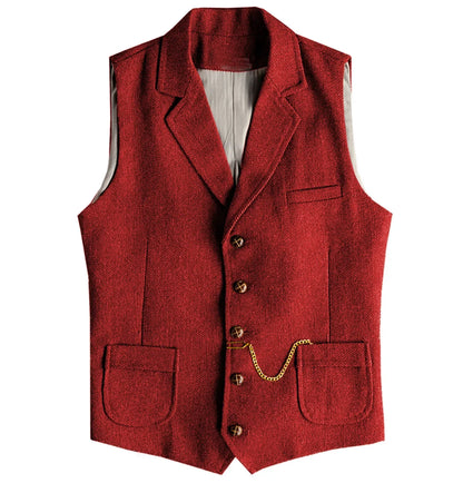 Men's Waistcoat Herringbone Single Breasted Notch Lapel Slim Fit Vest for Wedding & Business