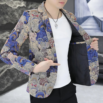 Blazer New Men's Fashionable Casual Business Gentleman Outdoor Trendy Print Banquet Versatile and Slimming Korean Version Blazer