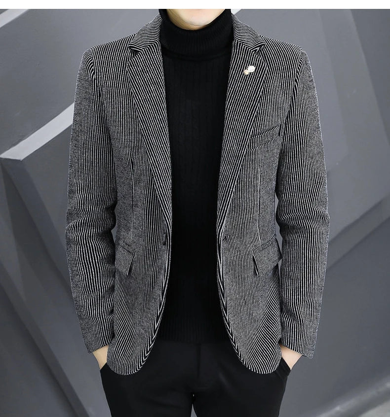 Blazer Autumn/Winter Golden Sable Velvet and Cotton Thickened Thermal Small Suit Fashion Business Men's Slim Blazer