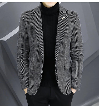 Blazer Autumn/Winter Golden Sable Velvet and Cotton Thickened Thermal Small Suit Fashion Business Men's Slim Blazer