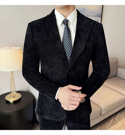 Winter Chenille Velvet Suit Jacket for Men Slim Fit Casual Business Formal Jacket Wedding Groom Social Office Blazer Masculino