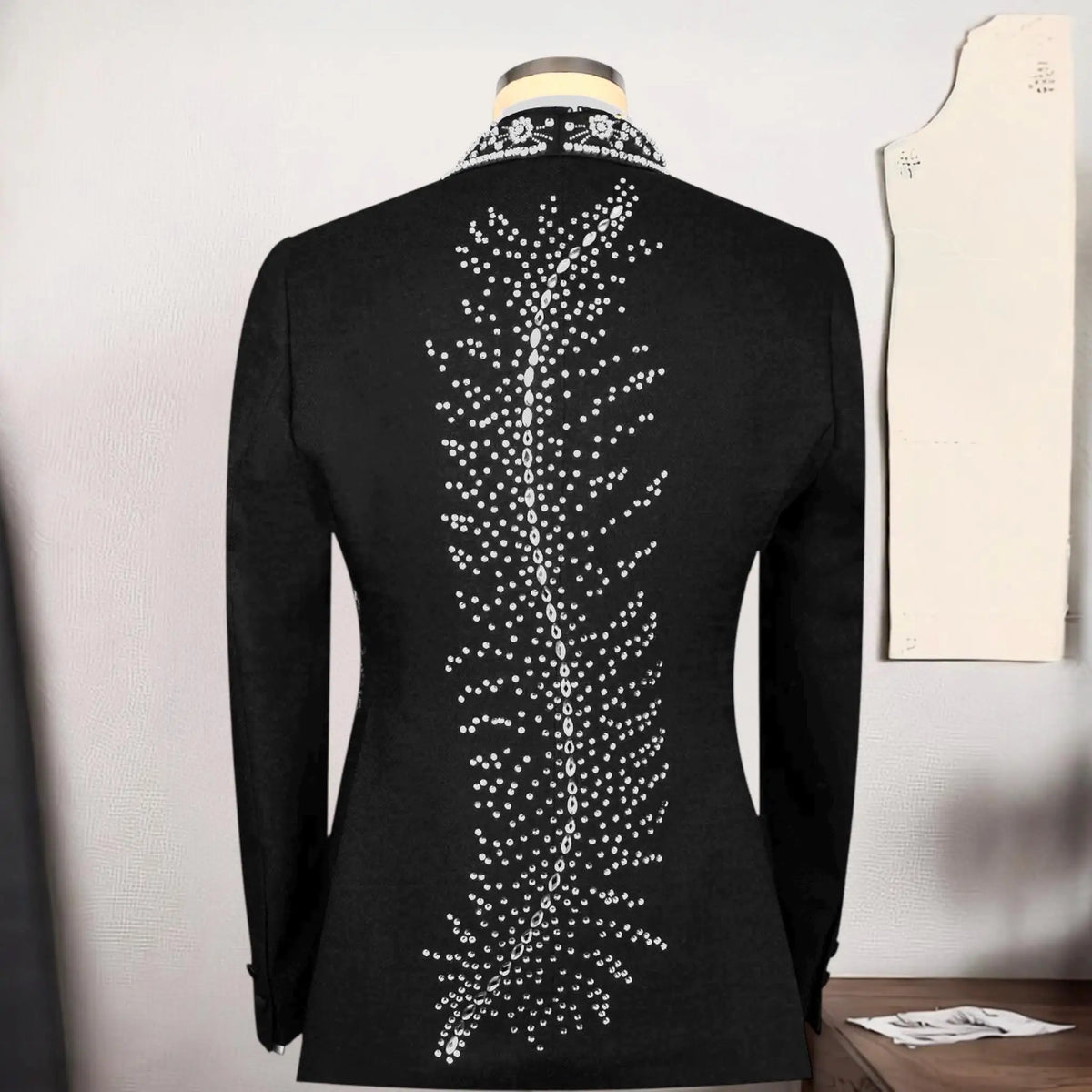 Suit For Man Black Custom Design, Wedding Crystal Embellished Tuxedo Set, Party Suit, Prom Men's Tuxedo, Stage Costume