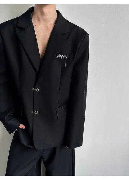 Spring Fashion Metal Buckle Decorate Solid Color Blazer Coat Men's Elegant Temperament Luxury Casual Male Clothes JY6115