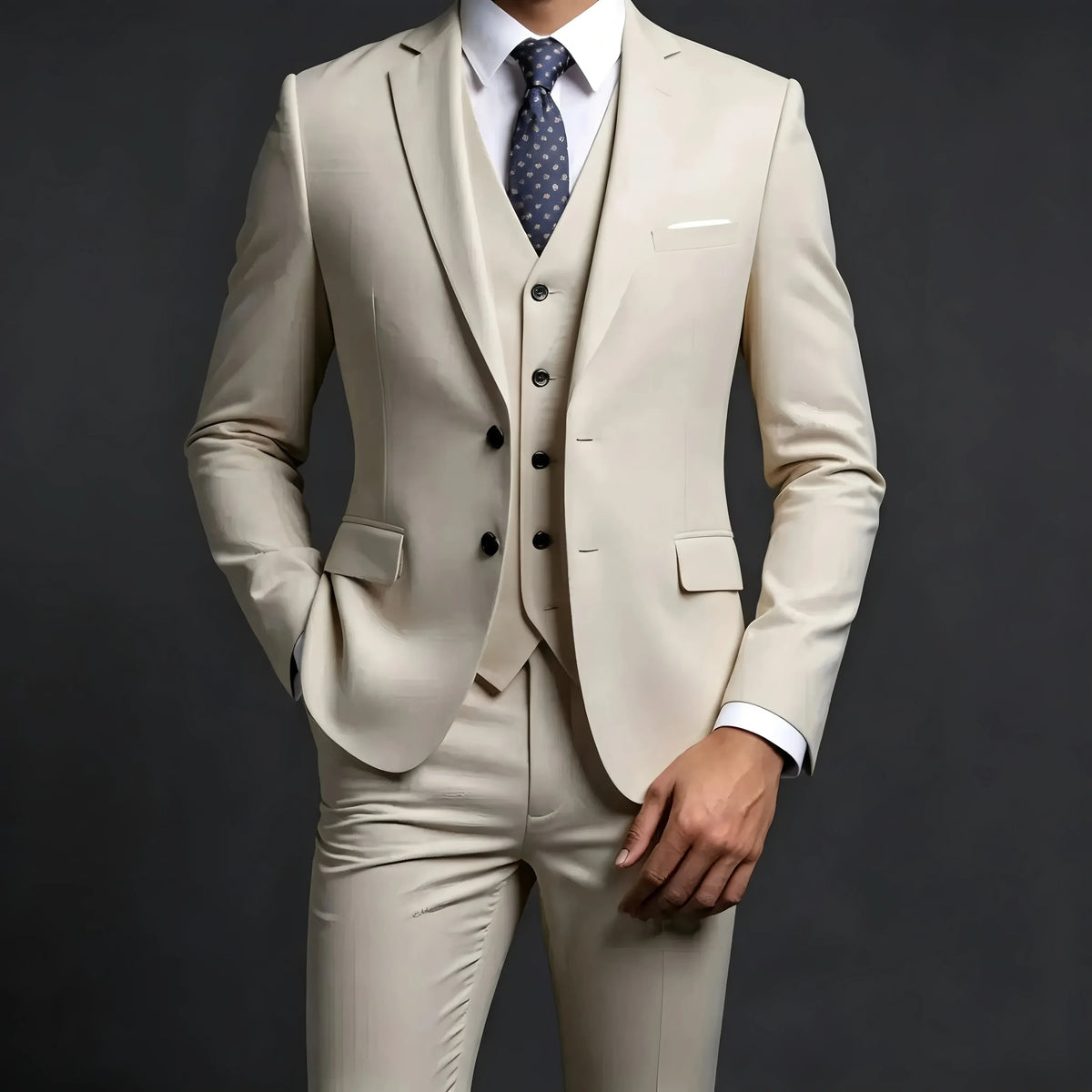 Men's Solid Color 3 PCS Business Suit Set High Quality Blazer Jacket Vest Trousers Wedding Banquet Groom Best Man Formal Outfit