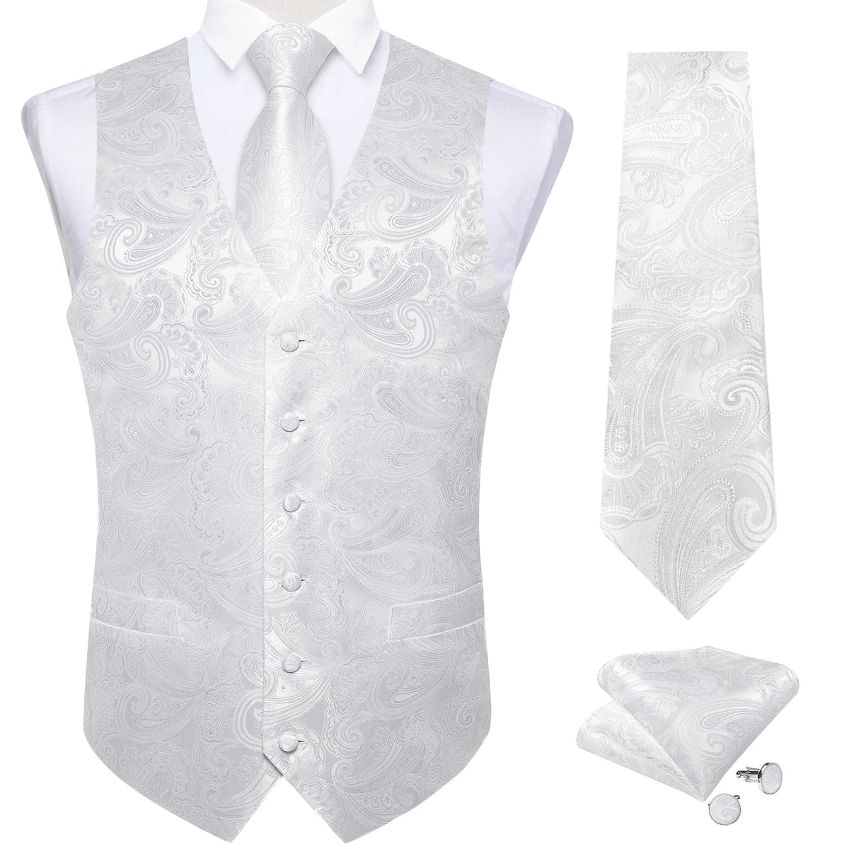 Men's Paisley Suit Vest with Tie and Handkerchief Set for Wedding and Prom