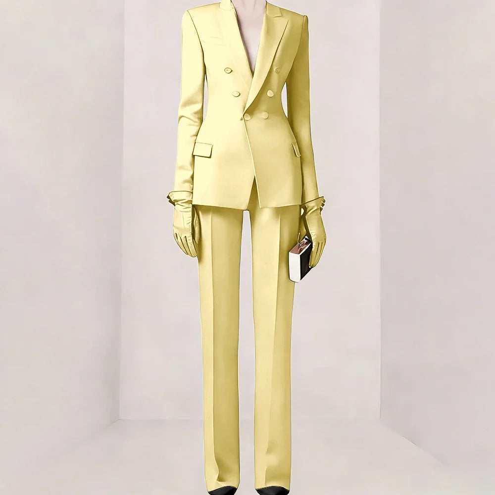 Purple Women Suit Double-breasted Peaked Lapel Two Pieces(Jacket+Pants) Modern Fashion Slim Business Office Lady Set Custom