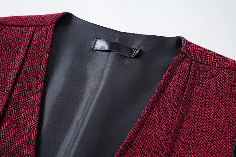 Men's Triple-Breasted Herringbone Tweed Vest – Retro Fake Two-Piece Waistcoat for Weddings & Smart-Casual Occasions