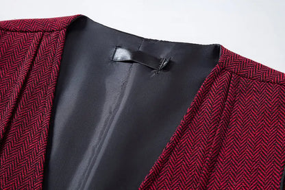 Men's Triple-Breasted Herringbone Tweed Vest – Retro Fake Two-Piece Waistcoat for Weddings & Smart-Casual Occasions
