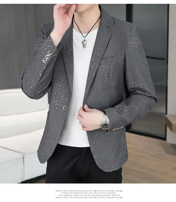 Blazer Men's Sequined High-end Hot Diamond Style Business Outdoor Travel Wedding Youth Slimming Casual High Formal Wear Blazer