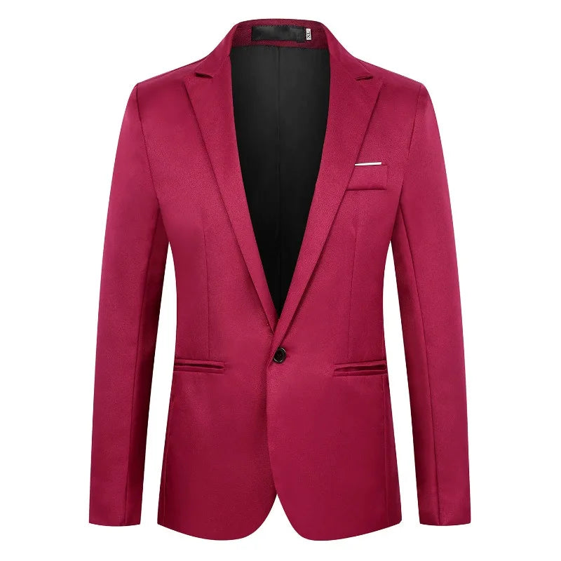 KIDWHXR Man Suit Jacket Slim Solid Single-breasted Suits Coats Men Long Sleeve Formal Business Party Wedding Blazer for Male