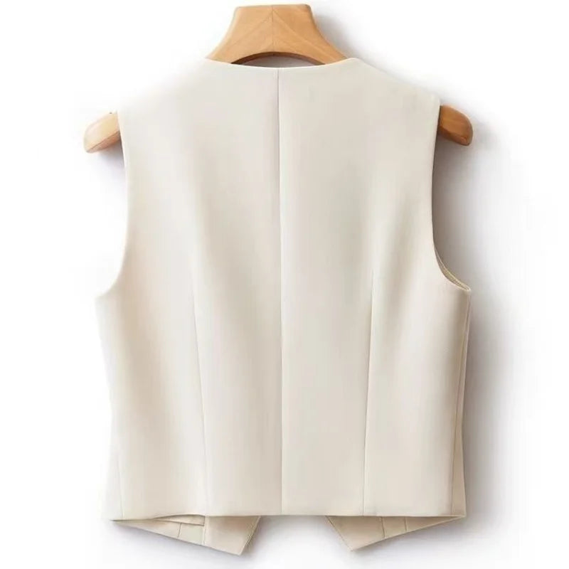 Blazers Vests Women Simple Single Breasted V-neck Sleeveless Coats Daily Outwear Aesthetic Korean Slim All-match Office Lady New