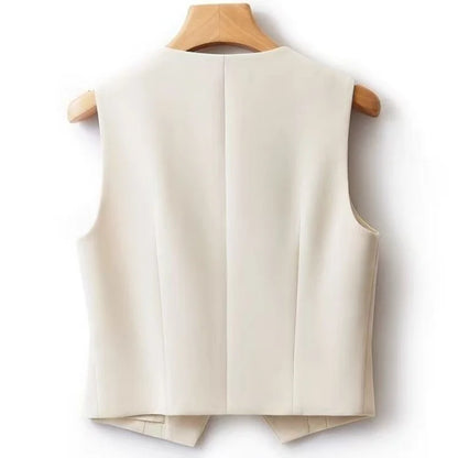 Blazers Vests Women Simple Single Breasted V-neck Sleeveless Coats Daily Outwear Aesthetic Korean Slim All-match Office Lady New