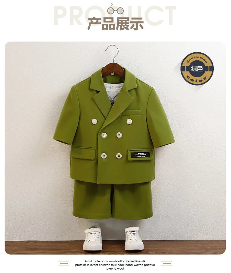 Boys Green Summer Photography Suit Kids Formal Wedding Dress Baby Birthday Dress Children's Day Performance Ceremony Costume