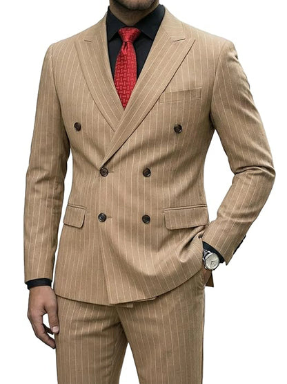 Men's Slim Fit Double Breasted Striped Suit – 2 Piece Blazer and Pants for Weddings and Formal Occasions