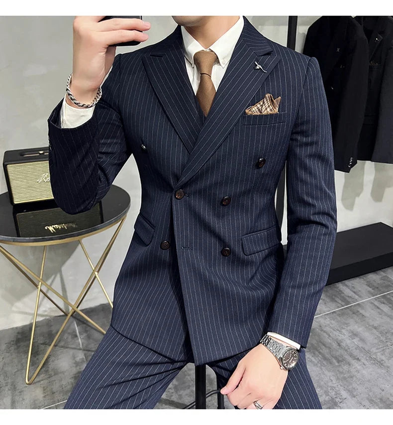 Men's Slim Fit Wedding Suit Set – Blazer, Vest & Pants for Groom & Business Formal