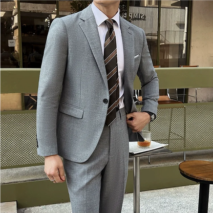 (Jacket +Pants) 2025 New Luxury Elegant Men's Suits 2 Piece Set Fashion Korean Casual Slim Fit Social Groom Wedding Tuxedo