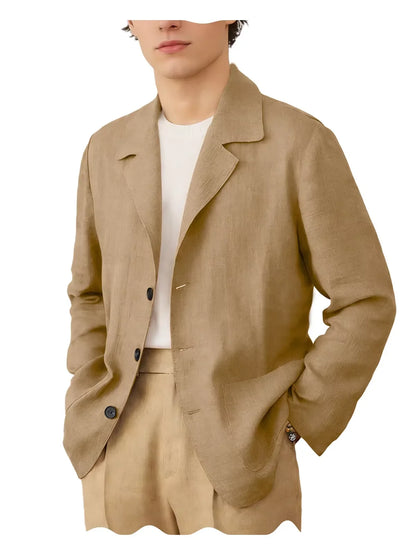 Blazer Men Linen Cotton Single Breasted Classic Fit Lightweight Summer Sport Coat for Beach and Casual Wear