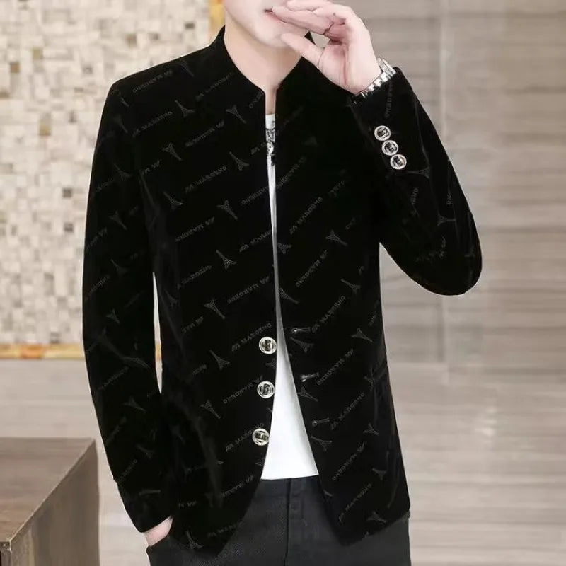 Slim Fit Velvet Man Suits and Blazers Single Models Clothing Korean Style Clothes Gentleman Elegant Jacket for Men New in Coats