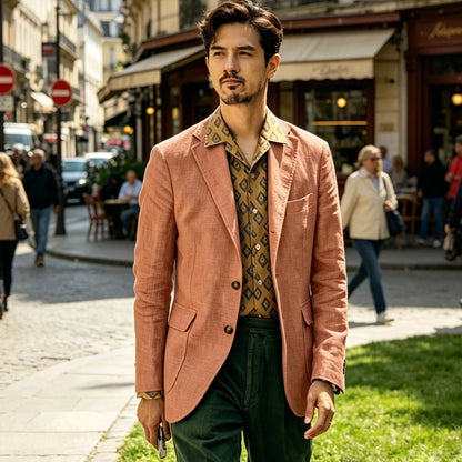 Men's Linen Blazer Single Breasted 2-Button Notched Lapel Slim Fit for Summer Wedding
