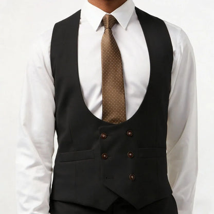 Men Vest Double Breasted with Pocket Solid Waistcoat for Wedding Business Formal Occasions