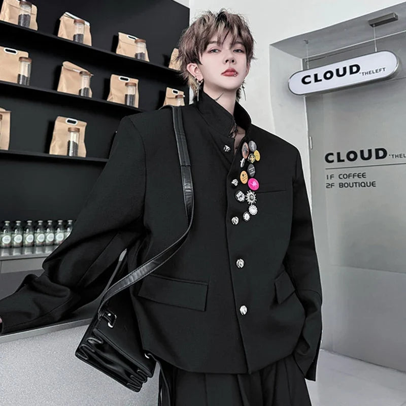 2025 New Handsome Luxury Patchwork Decorate Stand Neck Casual Jacket Men Original Luxury Male Blazer Coat Clothes JY3789