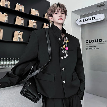 2025 New Handsome Luxury Patchwork Decorate Stand Neck Casual Jacket Men Original Luxury Male Blazer Coat Clothes JY3789