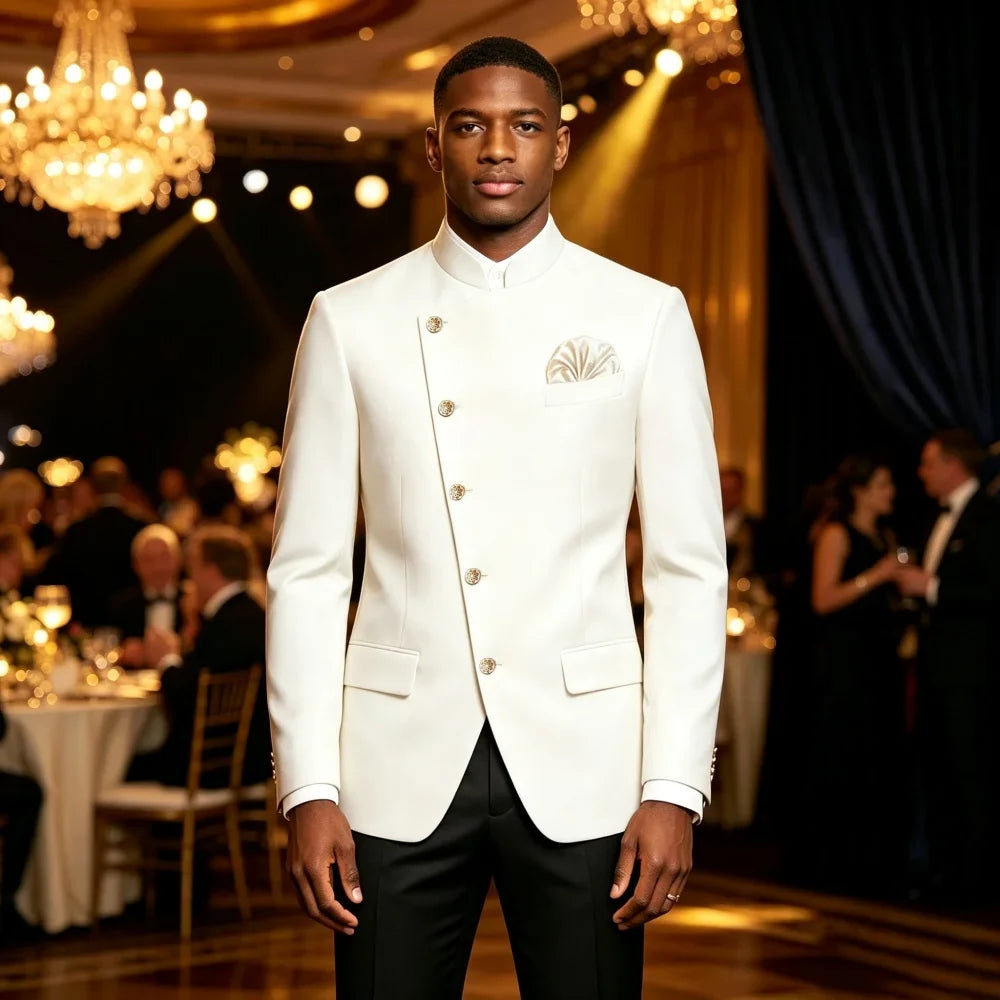 Single Breasted Wedding Suit Jacket For Men 1 Piece Stand Collar Slim Fit Fashion Blazer Prom Banquet Formal Business Outerwear