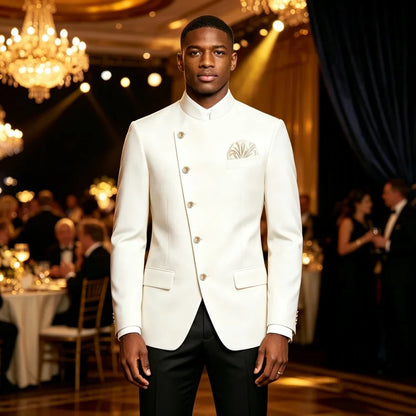 Single Breasted Wedding Suit Jacket For Men 1 Piece Stand Collar Slim Fit Fashion Blazer Prom Banquet Formal Business Outerwear