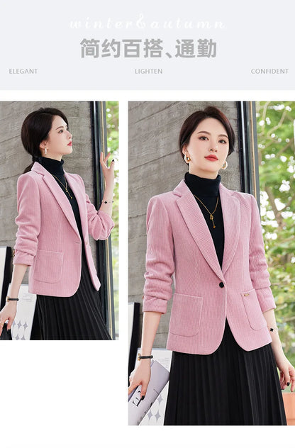 Autumn and Winter Blazer Women's Corduroy New Long Sleeve Professional Blazer Women's Coat Office Female Blazers Jacket Coat