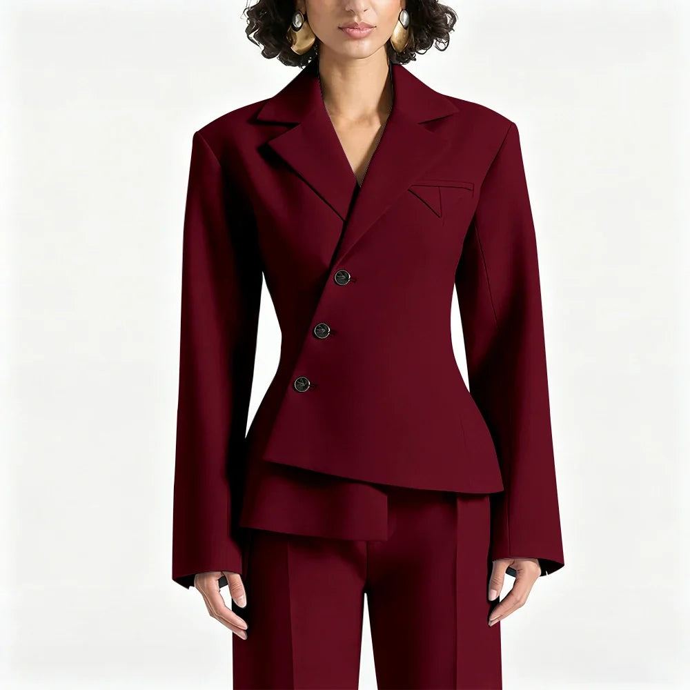 Black Asymmetric Blazer Suit Women's Slim Fit Single Breasted Notch Lapel Set Minimalist Office Modern Casual Workwear Outfit