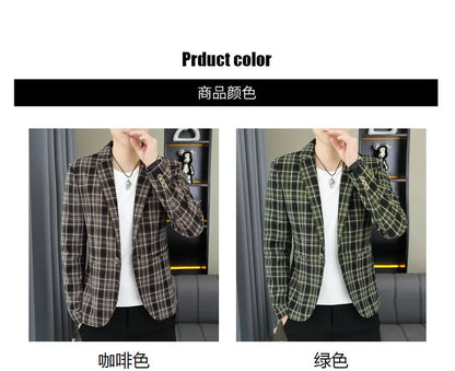 2026 Blazer Outdoor Men's Checked Fashion Business Trend Wedding Slimming Gentleman Casual Korean Travel High Formal Wear Blazer