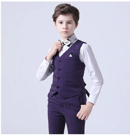 Boys Formal Vest Pants 2-Piece Suit Set for Kids – Striped Wedding & Party Wear