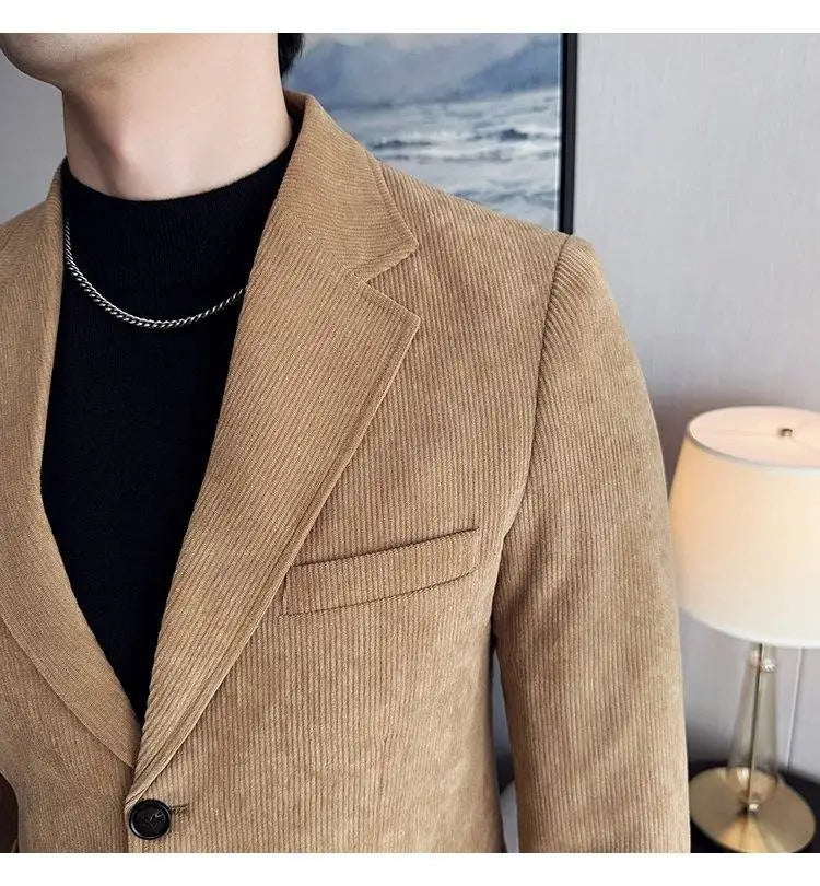 Men's Corduroy Blazer Single Breasted Smart Casual Wedding Jacket