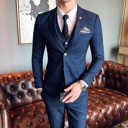 Men's 3-Piece Formal Suit Slim Fit Blazer Vest Pants for Wedding Business Smart Casual