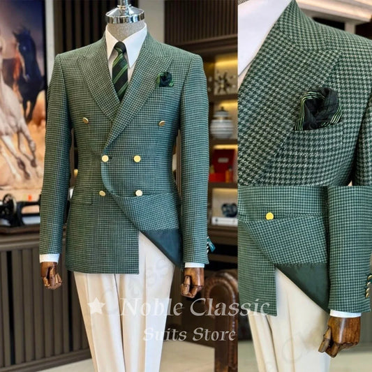 Men's Green 2 Pieces Suit Double Breasted Peakcollar Jacket Stylish Blazer Pants Business Streetwear Office Wedding Customized