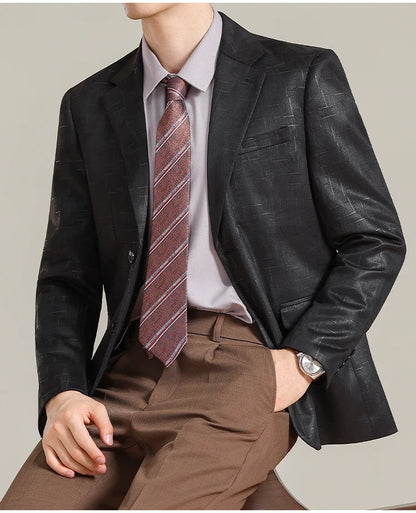 Autumn/Winter Korean Jacquard Casual Suit Jacket Men Slim Business Office Formal Suit Jackets Social Wedding Blazer Masculino