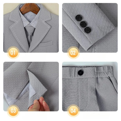 2026 New Jacquard Suit Set 4 Pieces Wedding Ring Bearer Outfit,Handsome Notched Lapel Kids Suits Party Tuxedo 90-160cm