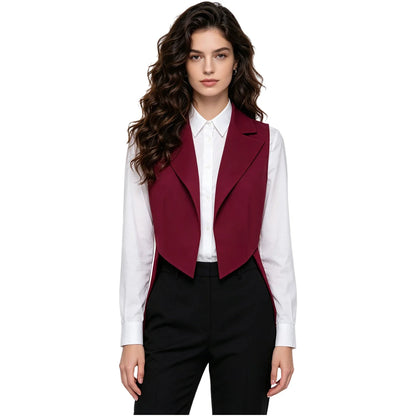 Women Vintage Tailcoat Tuxedo Waistcoat Open Front Sleeveless Jacket Lapel Satin Lining Formal Vest Nightclub Waitress Costume