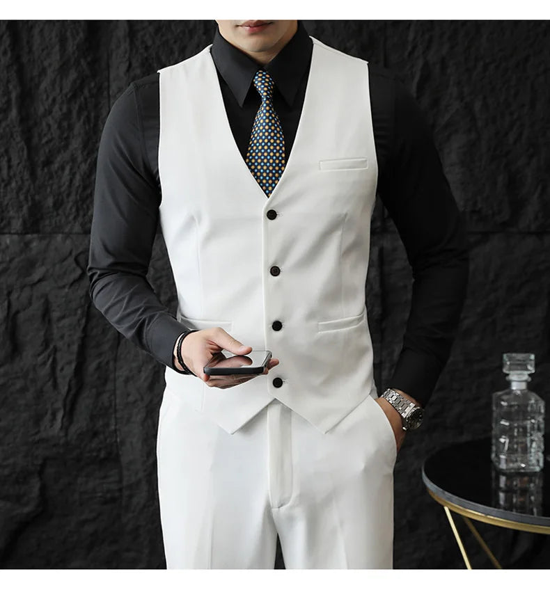 2025 Men's Wedding Suit Vest Trousers Set Fashionable Handsome Solid Color Groom's Three-Piece Outfit Available in Sizes M-7XL